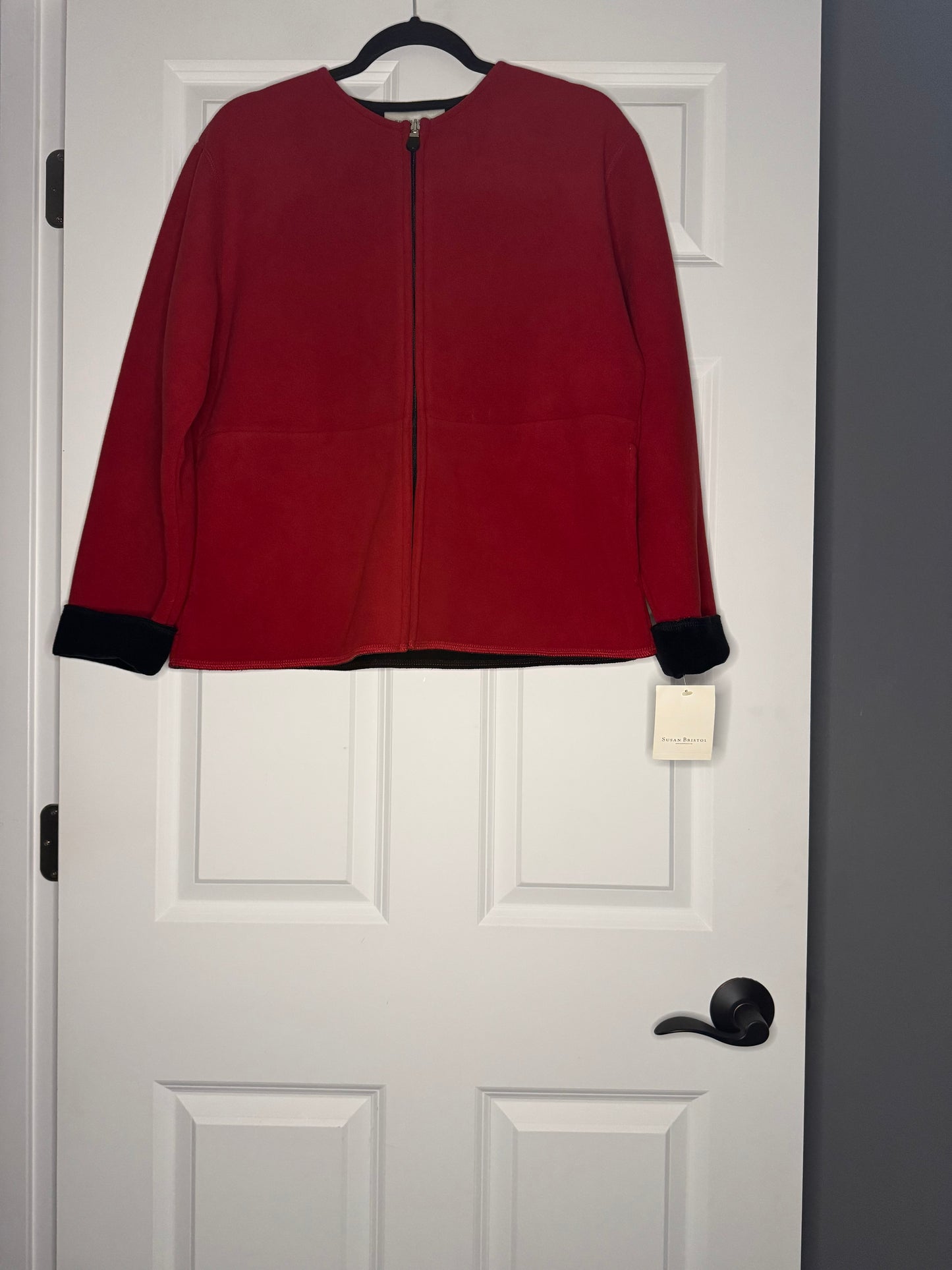 Susan Bristol zip up cardigan medium red black nwt $52