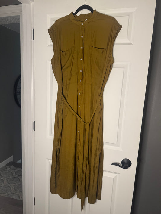 Gibson Latimer sleeveless button up dress w attached belt brownish gold xl nwt 99