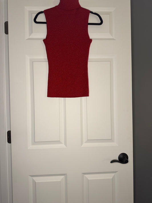 Cable and gauge sleeveless turtleneck sweater medium red metallic sparkle
