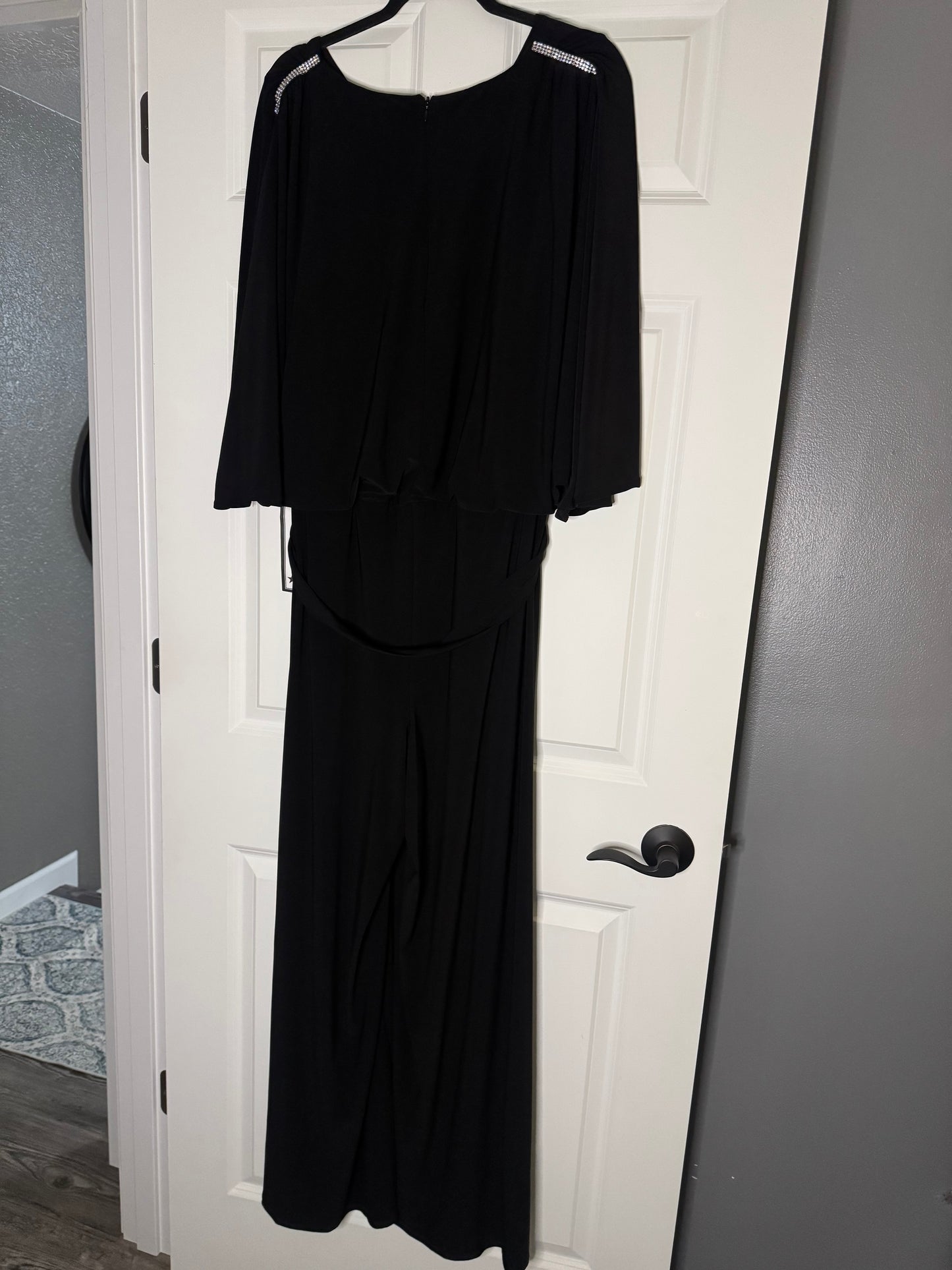 Msk xl 3/4 sleeve w cutout beaded jumpsuit black w belt elegant piece nwt