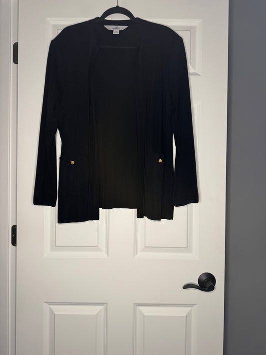 Ming Wong cardigan xl black w gold decor buttons shoulder pads