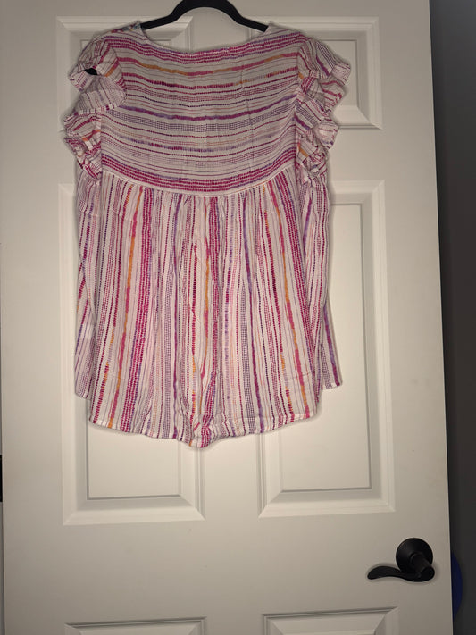 Savanna Jane 1x short sleeve blouse white purple pink blue orange print and stitching NWT 40.00