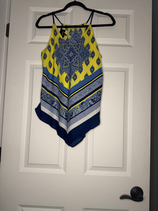 By and by sleeveless blouse large yellow blue white print