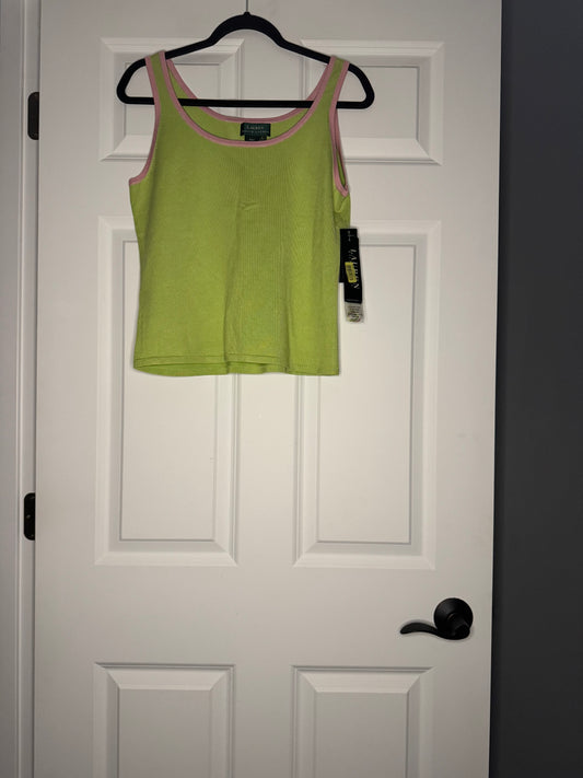 Ralph lauren sleeveless sweater large lime pink trim nwt $79