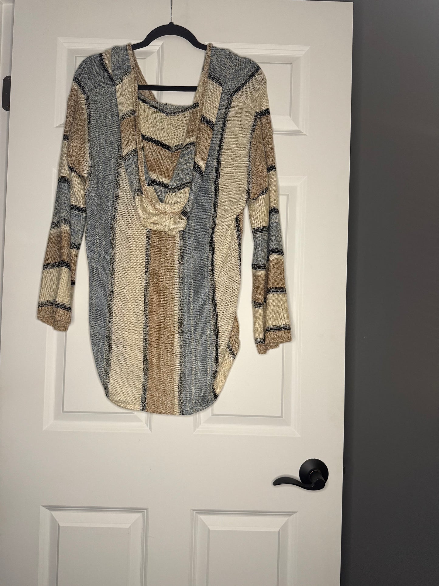 Elan hooded sweater small beige blue tan