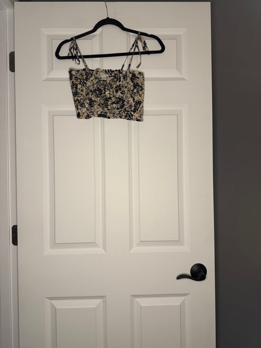 American Eagle cropped top XS navy cream floral