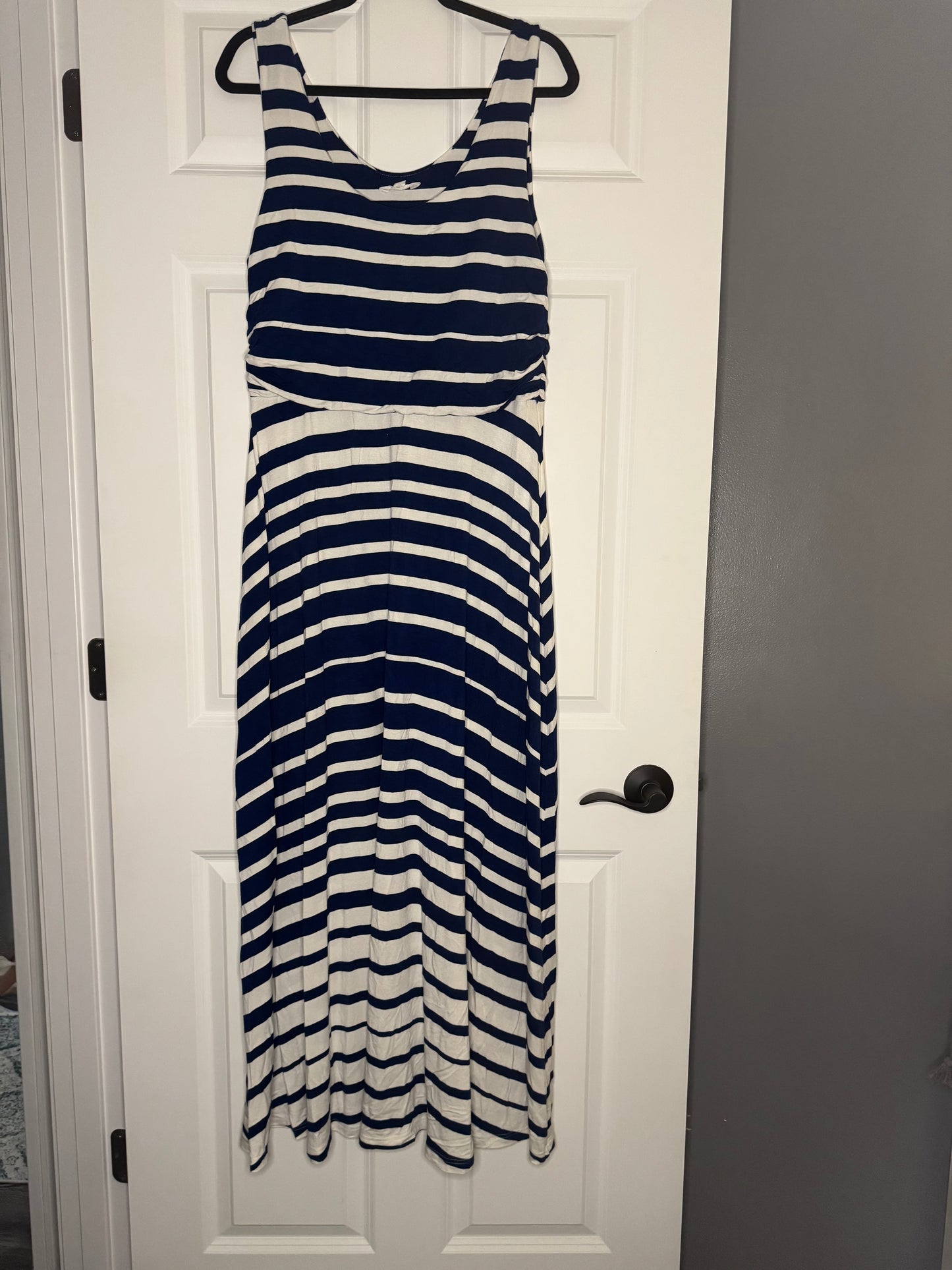Athleta sleeveless maxi dress blue white stripe xl