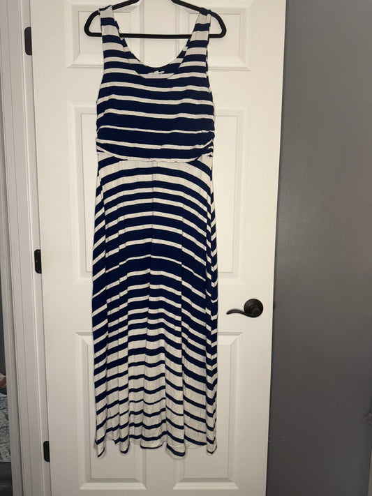 Athleta sleeveless maxi dress blue white stripe xl