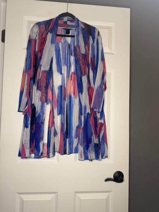 Ali miles 3/4 sleeve kimono 1x sheer blue pink white peach