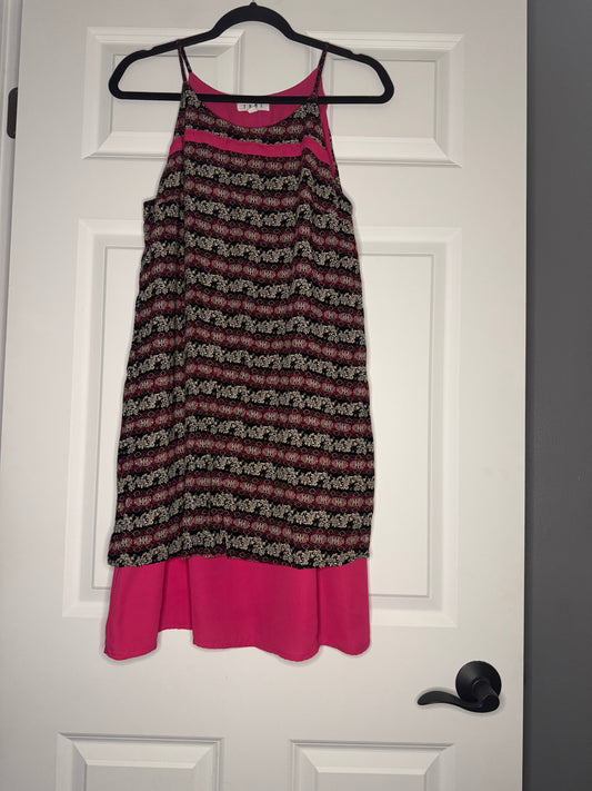 Thml sleeveless dress large pink w beige black red print