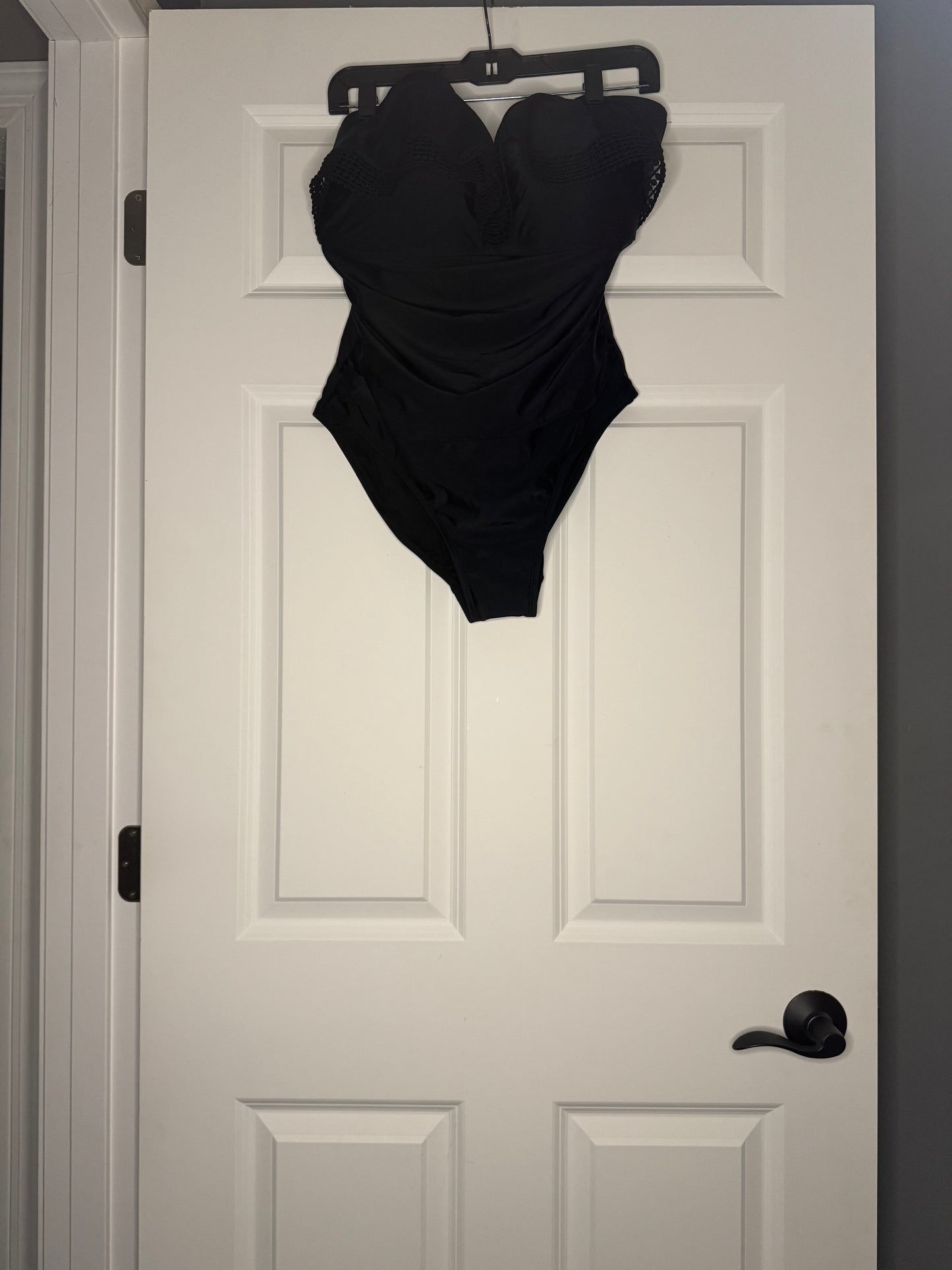 Kona sol strapless swimsuit black one piece xl w crochet overlap no straps