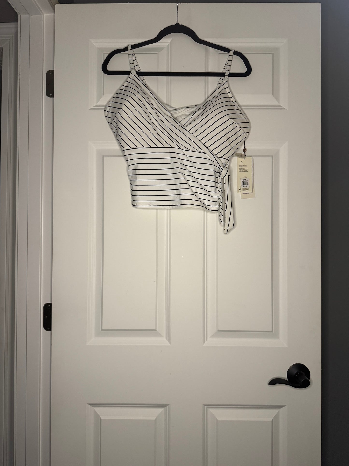 Calia tie front tankini top xl black white stripe nwt