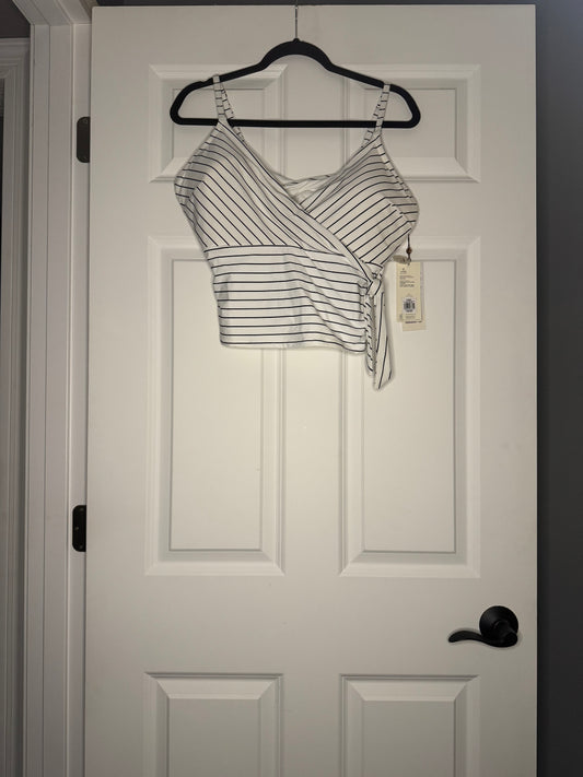 Calia tie front tankini top xl black white stripe nwt