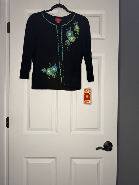 Sangria cardigan size 8 black w green teal stitch decor nwt 98 1 of 2 piece