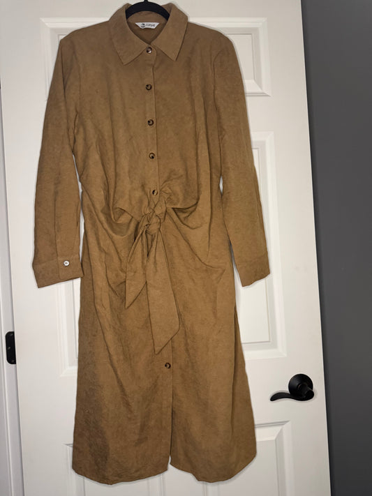 Cupshe button up dress w tie front xl brown nwt