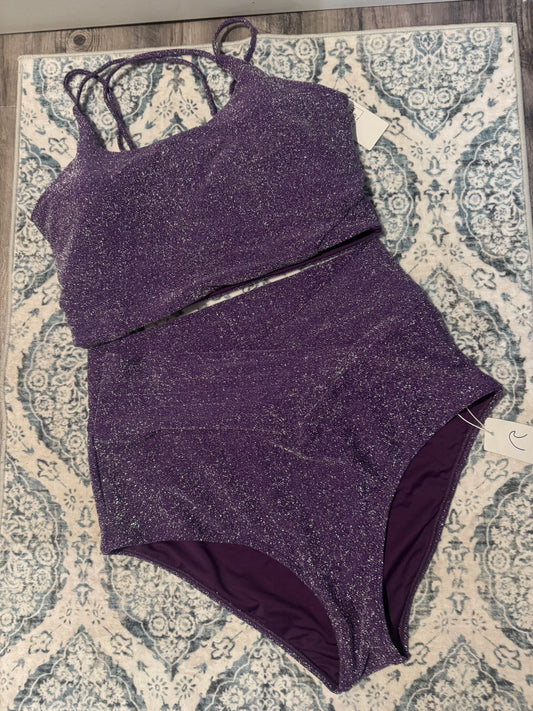 Coral reef swim 2 piece swimsuit top 12/14 bottoms 14/16 purple sparkle nwt