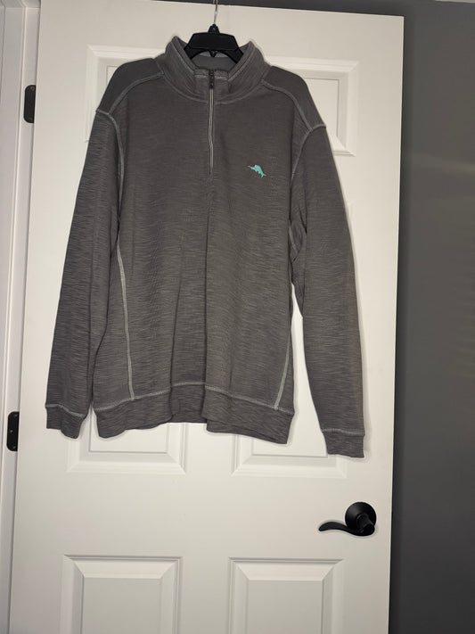 Tommy Bahama men’s half zip sweatshirt gray green logo xxl
