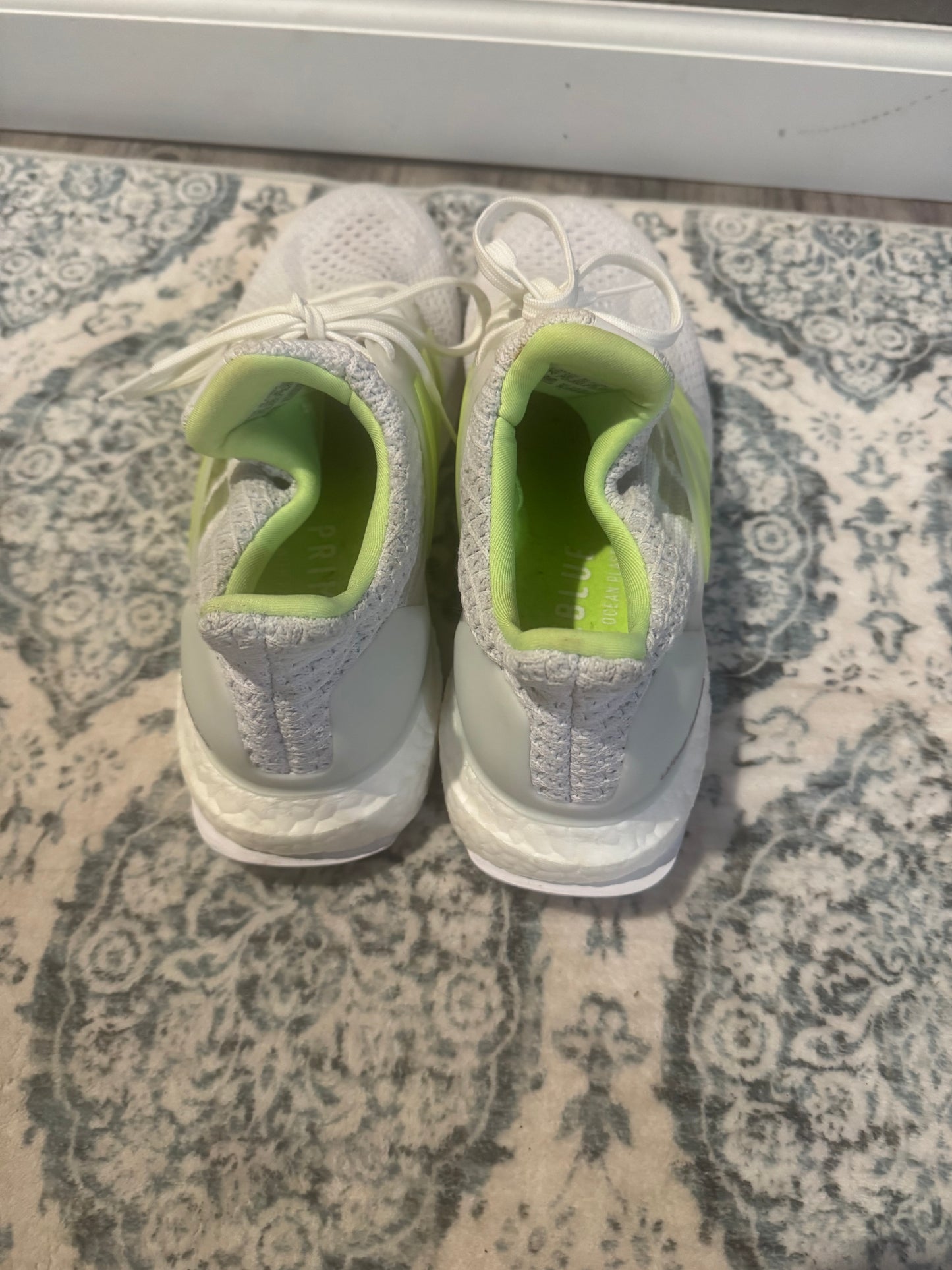 Adidas ultra boost sneakers size 10 white w lime green