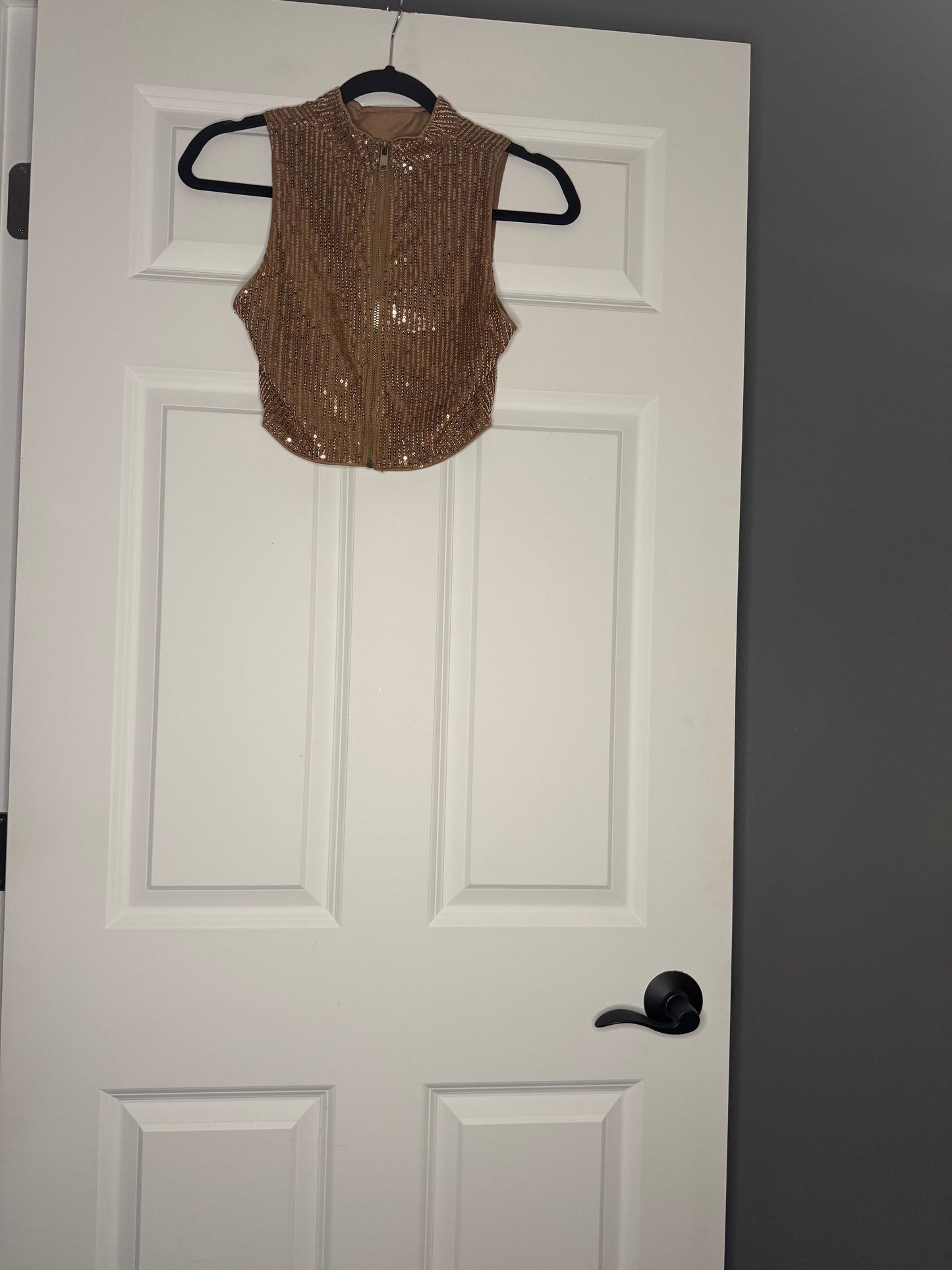 SHEIN small sleeveless zip up cropped tank gold w sequins