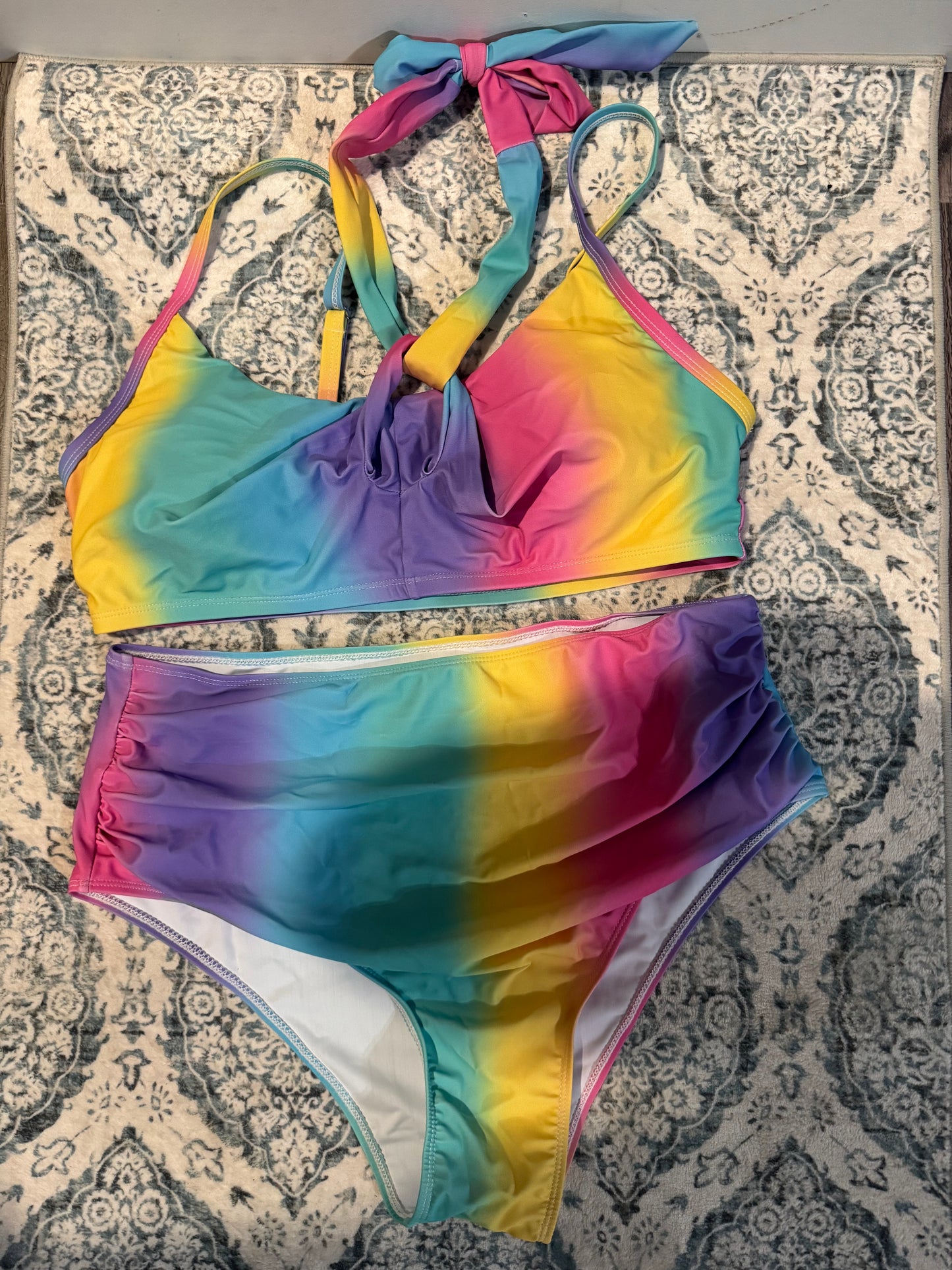 Unbranded 2 piece swimsuit 2xl pink yellow purple green blue nwot