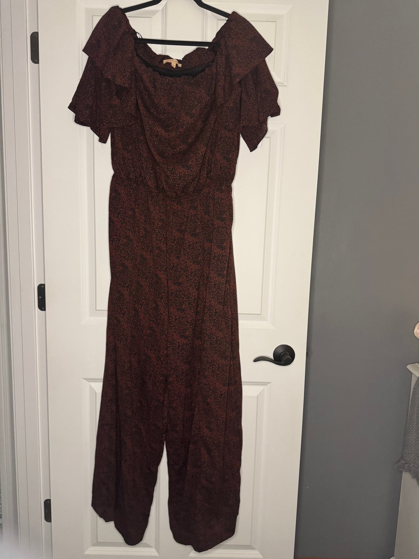 Gibson Latimer off the shoulder jumpsuit large red black print