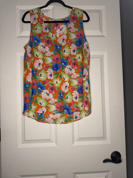 Staccato sleeveless blouse large orange w blue pink white green floral