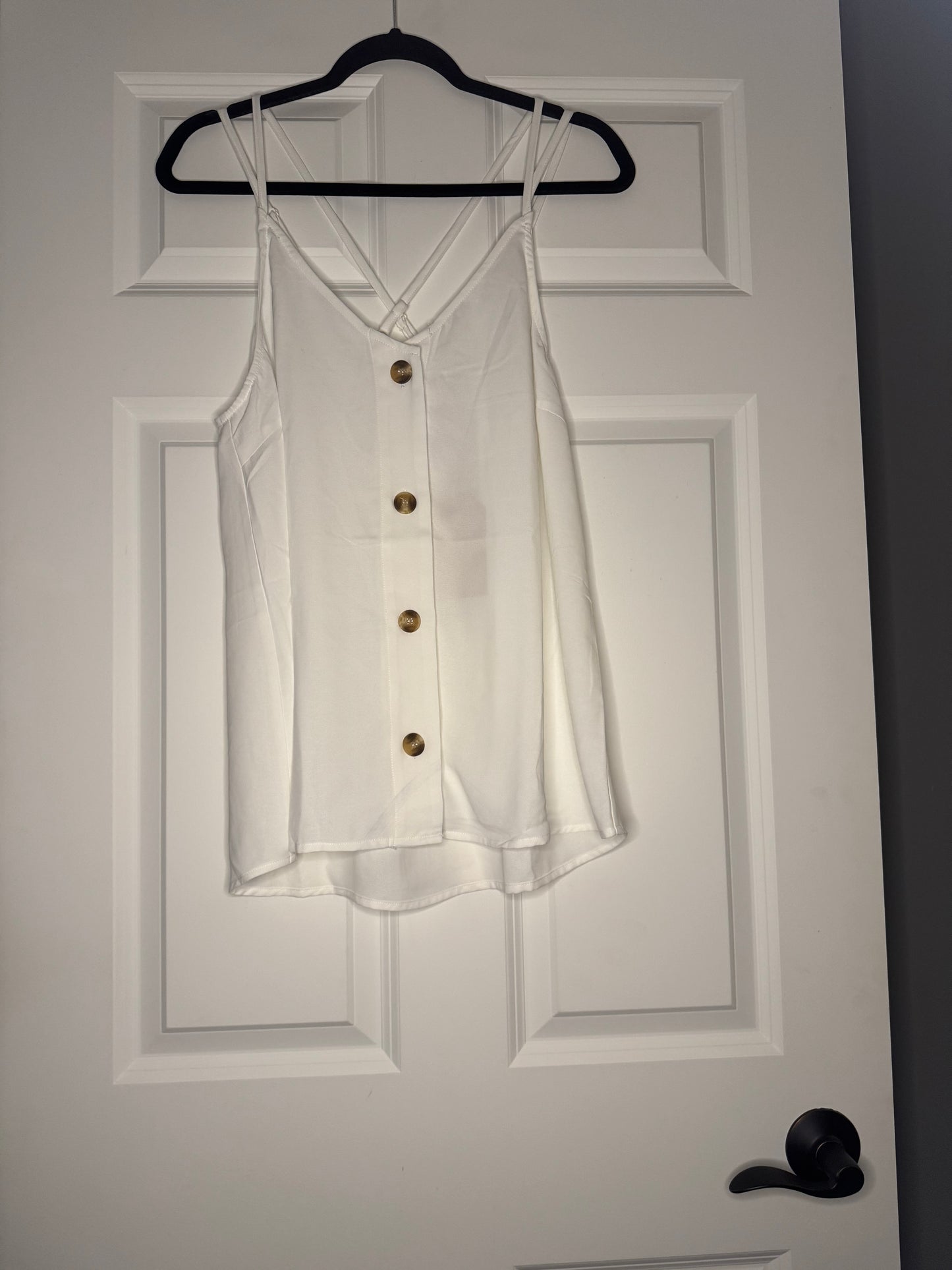 Fsl apparel sleeveless blouse button up criss cross back large white nwt