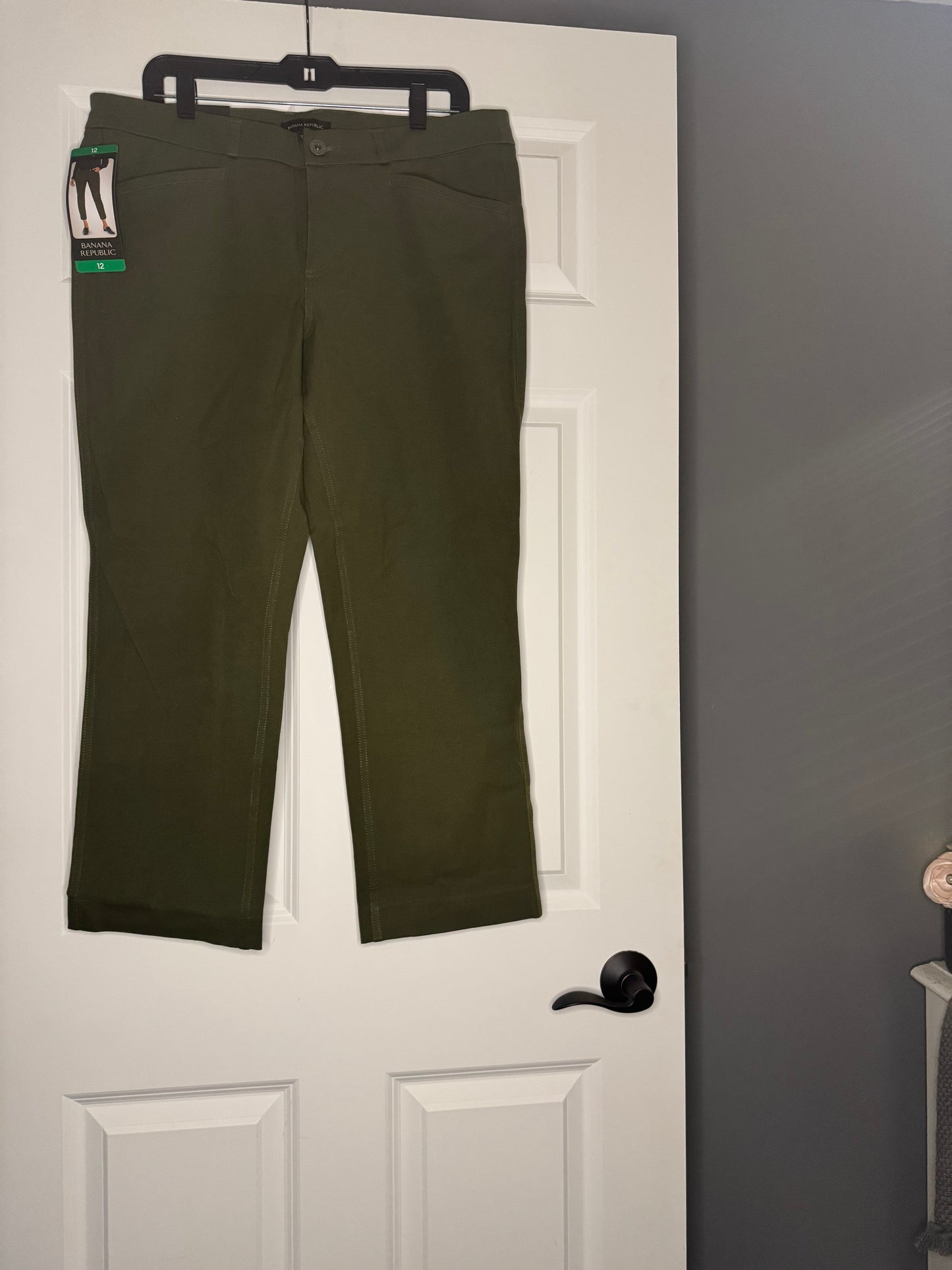 Banana republic slim straight cropped pants 12 green new with tags