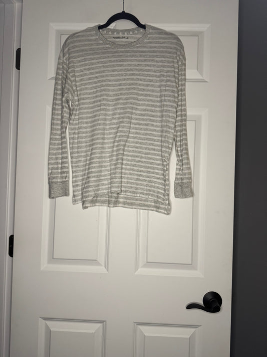 Abercrombie soft a & f essentials small long sleeve gray white stripe