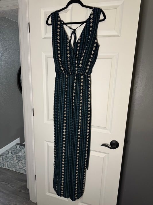 Wishlist apparel sleeveless jumpsuit large blue green multi print w belt nwt $40