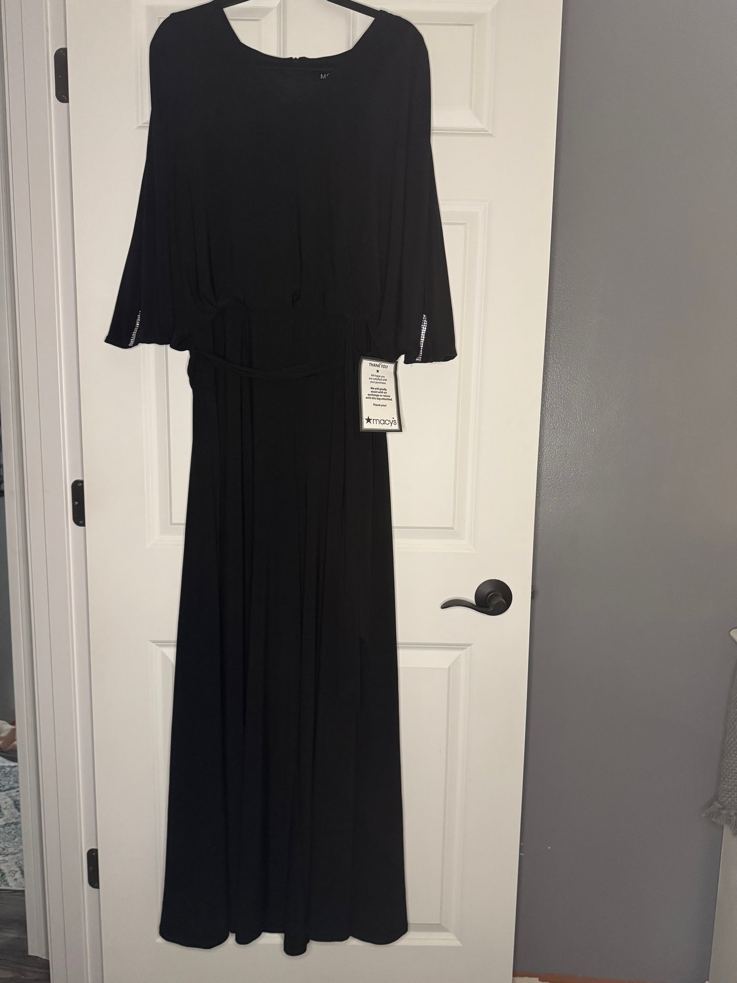 Msk xl 3/4 sleeve w cutout beaded jumpsuit black w belt elegant piece nwt