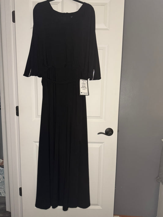 Msk xl 3/4 sleeve w cutout beaded jumpsuit black w belt elegant piece nwt