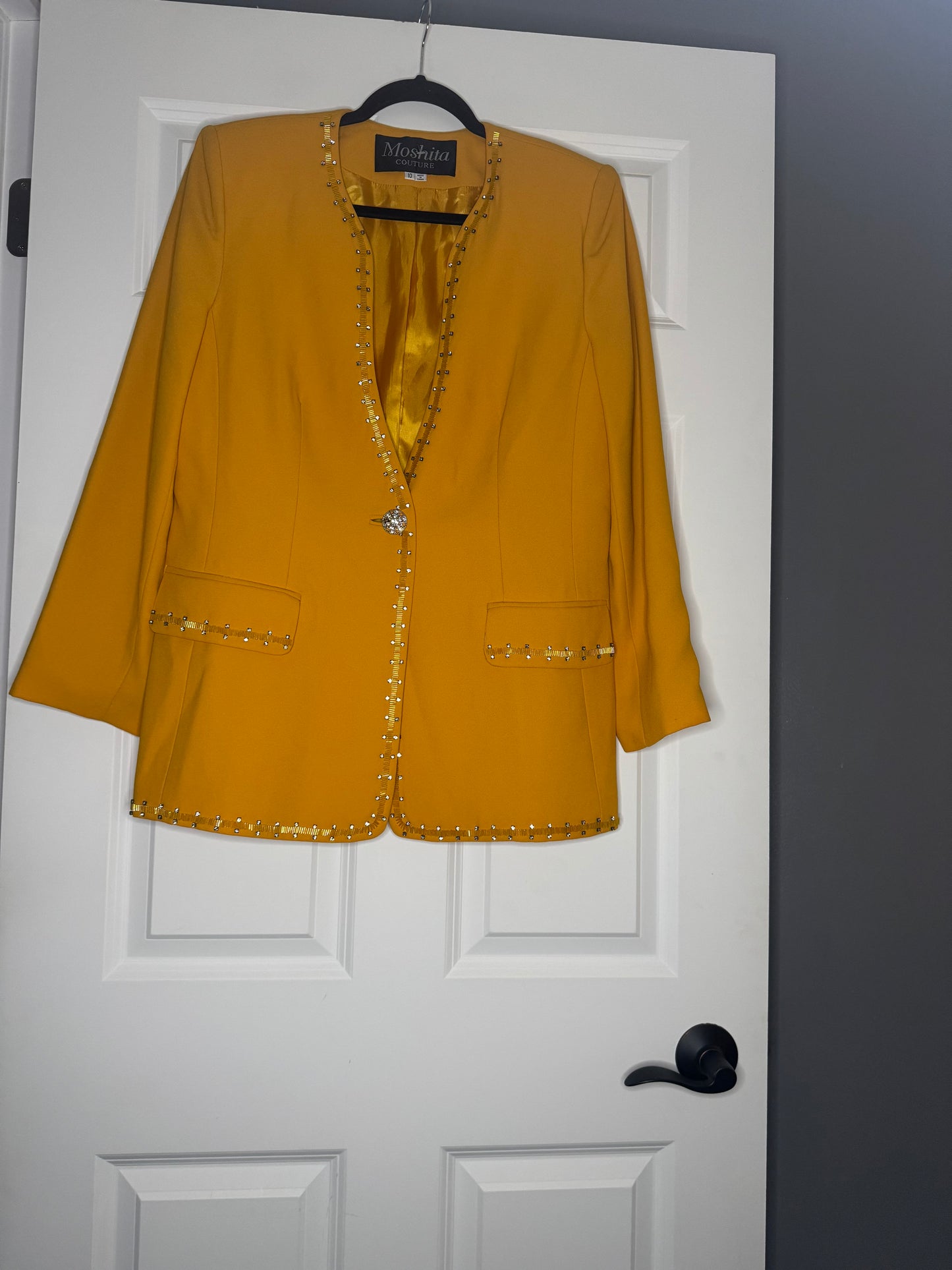 Mishita Couture blazer size 10 mustard w rhinestone