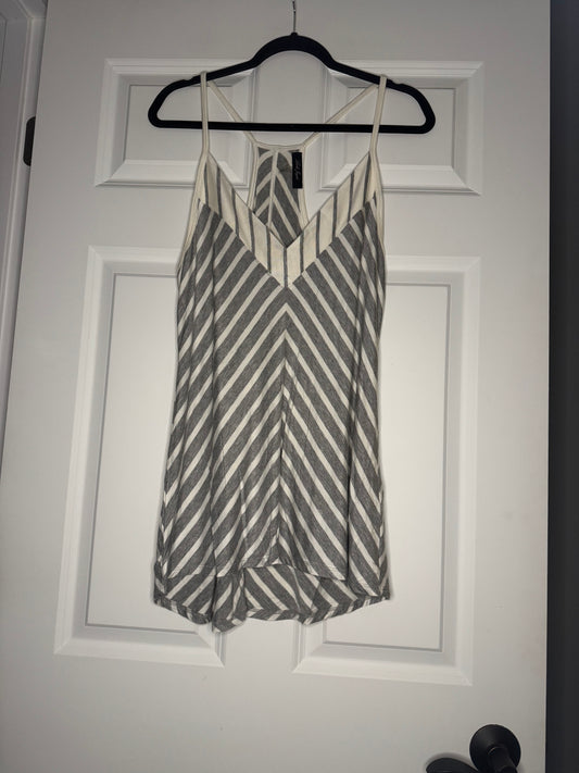 Laila jayde sleeveless blouse large gray cream stripe