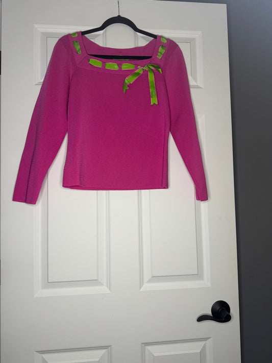 Prima Bella sweater pink medium pink w green pink ribbon