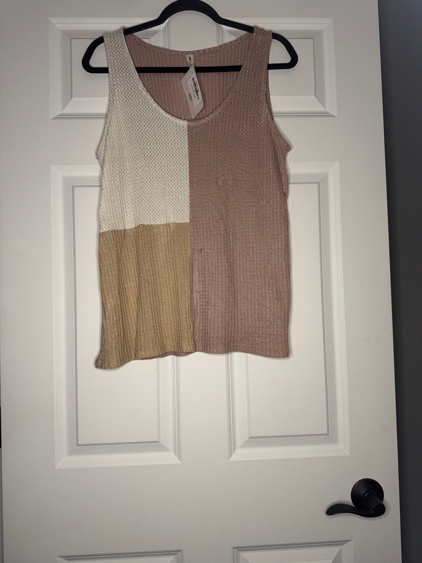 Vanilla bay sleeveless top large mauve beige white nwt 34