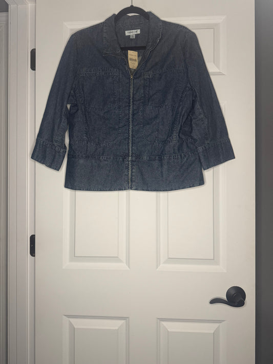 Coldwater Creek Denim zip up jacket size 16 blue 3/4 sleeve new with tags