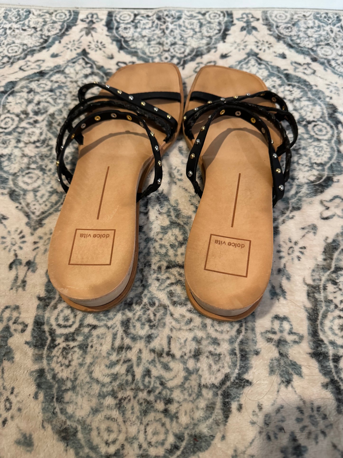 Dolce vita strappy sandals slip on black beaded straps size 10