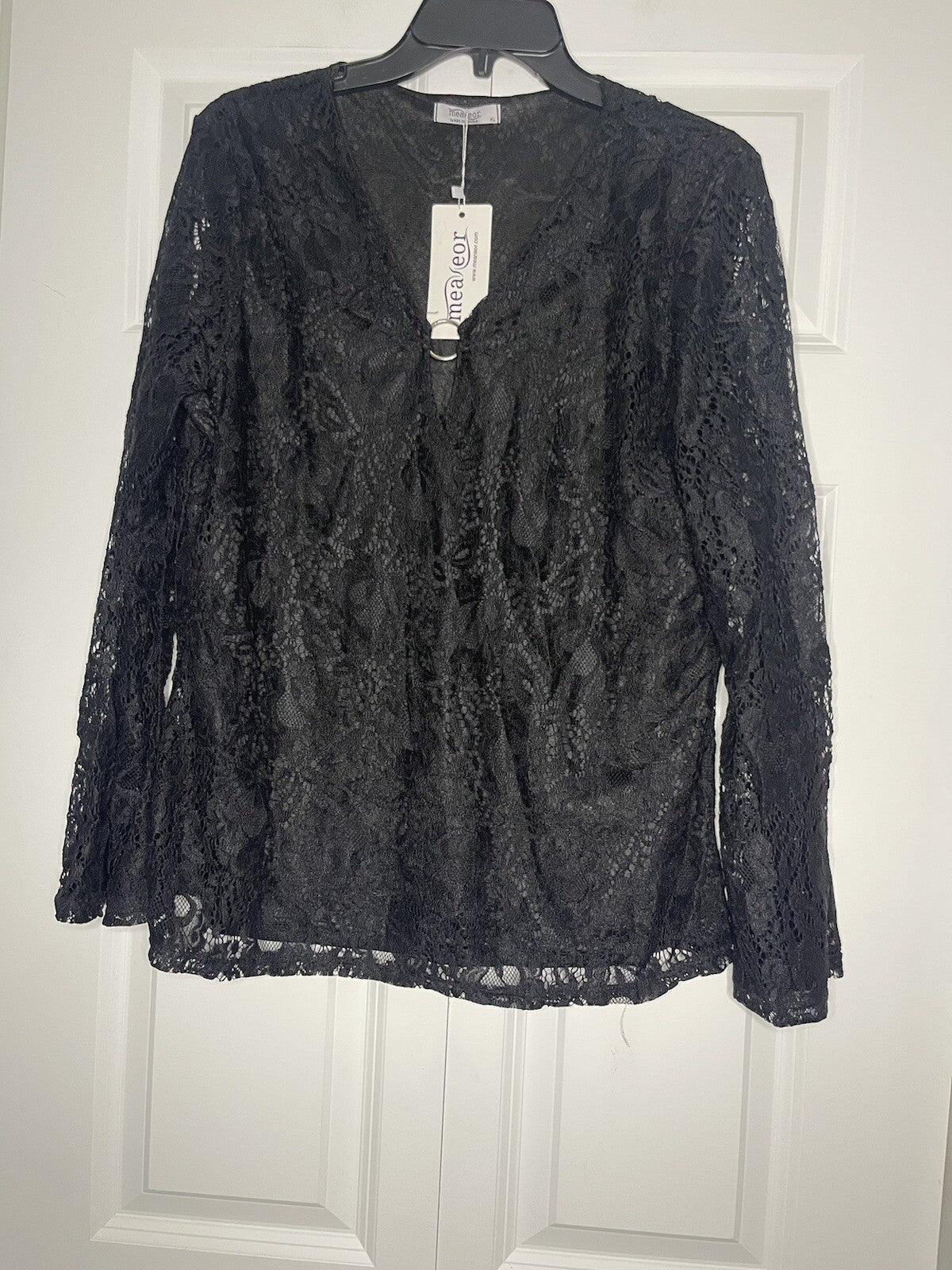 meaneor long sleeve lace blouse xl black nwt 