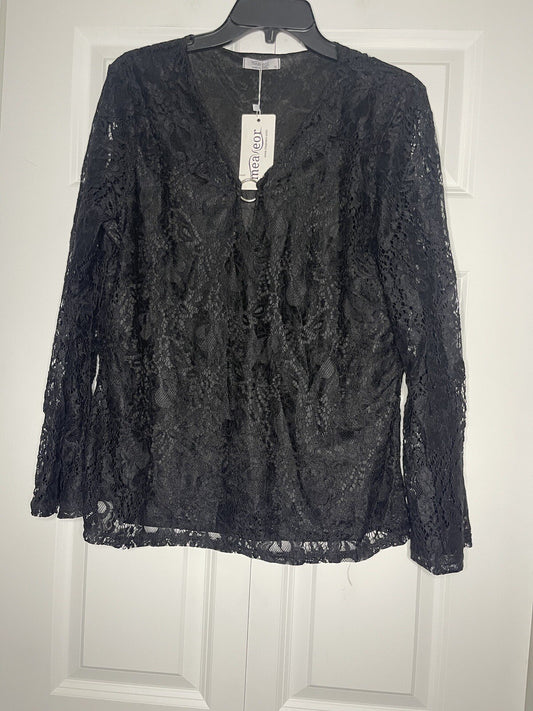 meaneor long sleeve lace blouse xl black nwt 