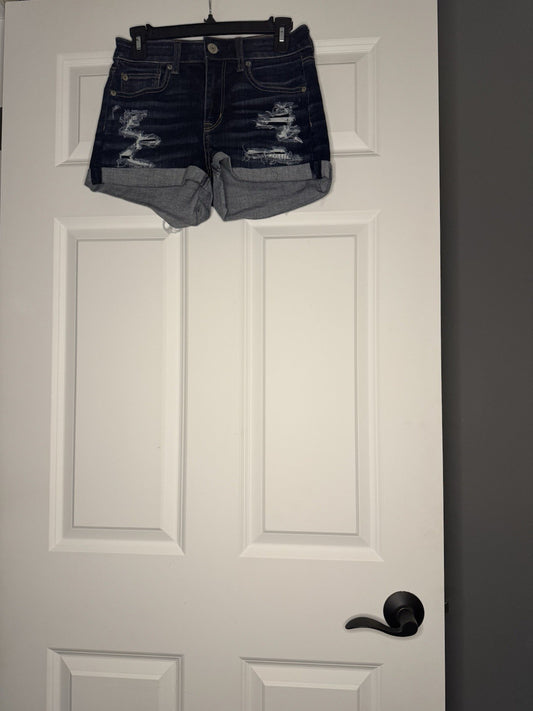 American Eagle Next Level Stretch Hi Rise Shortie Shorts Size 4 Distressed Dark 