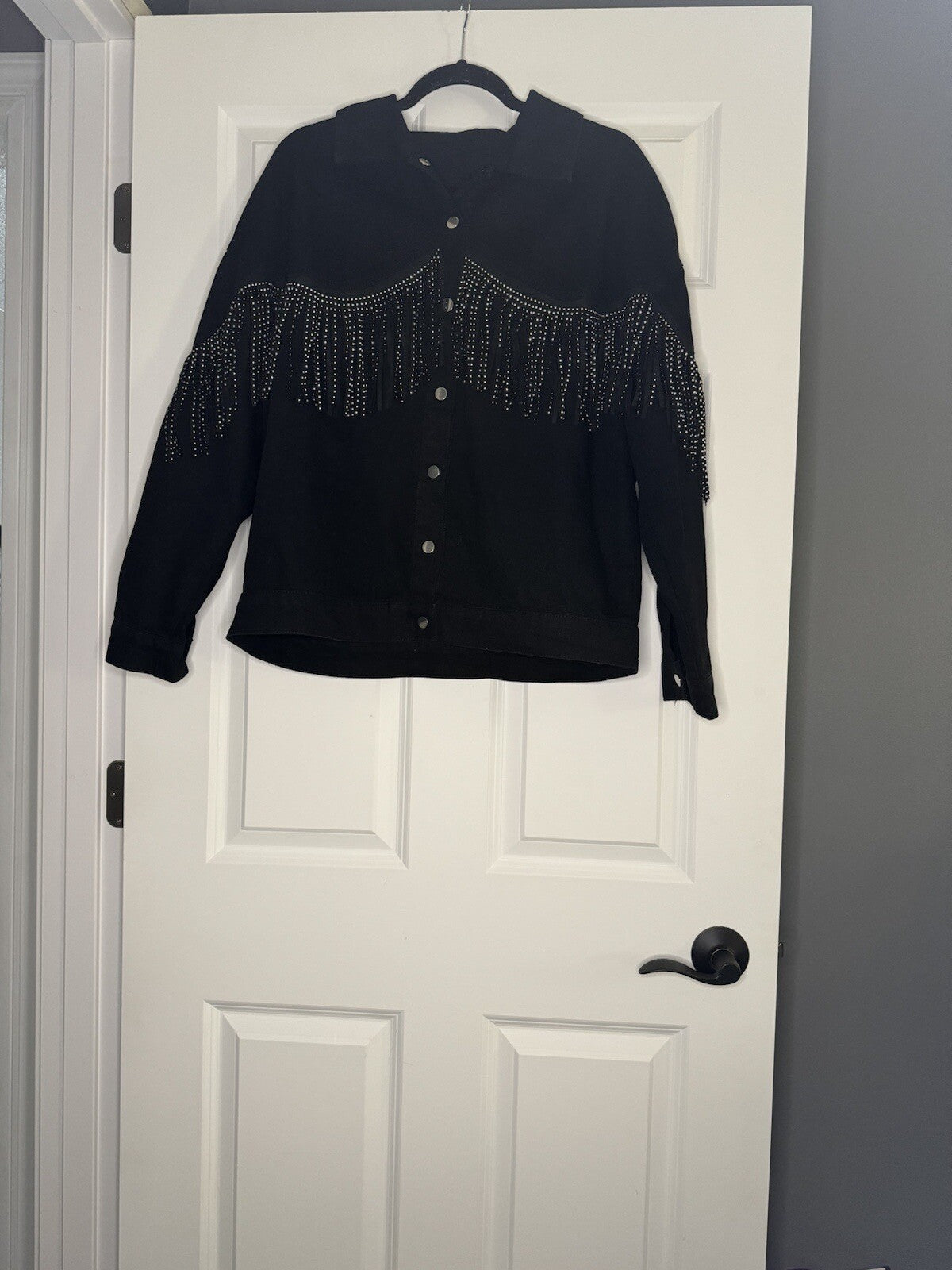 SHEIN Large Jean Jacket With Tassels Decor Black W Silver
