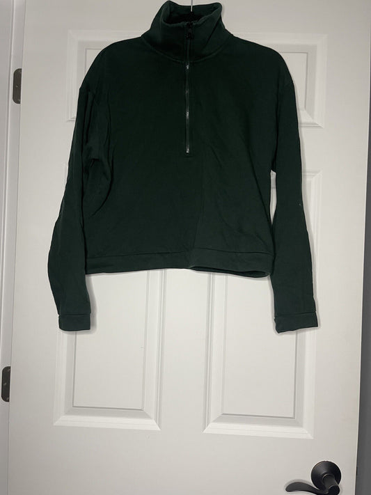 Zyia Cropped Half Zip Sweatshirt Hunter Green Large 