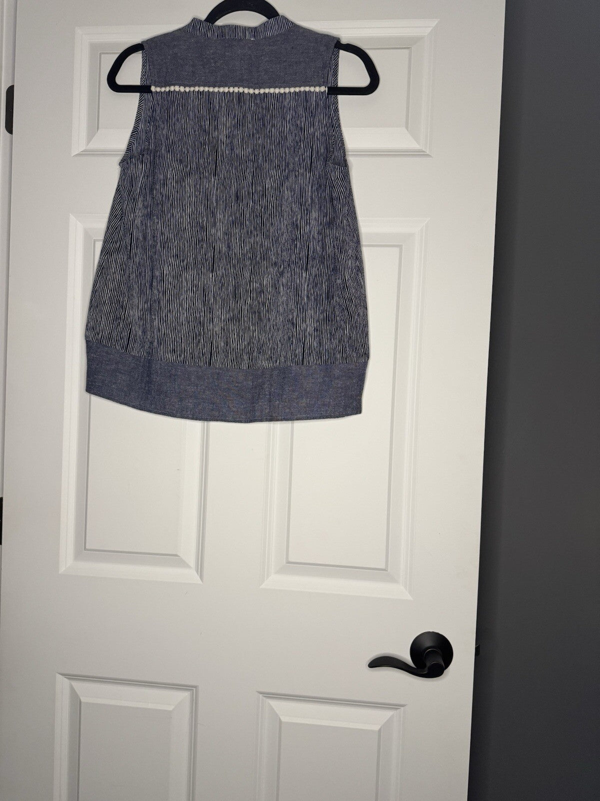 Thml Sleeveless Blouse Small Blue White Stripe W Multi Stitching