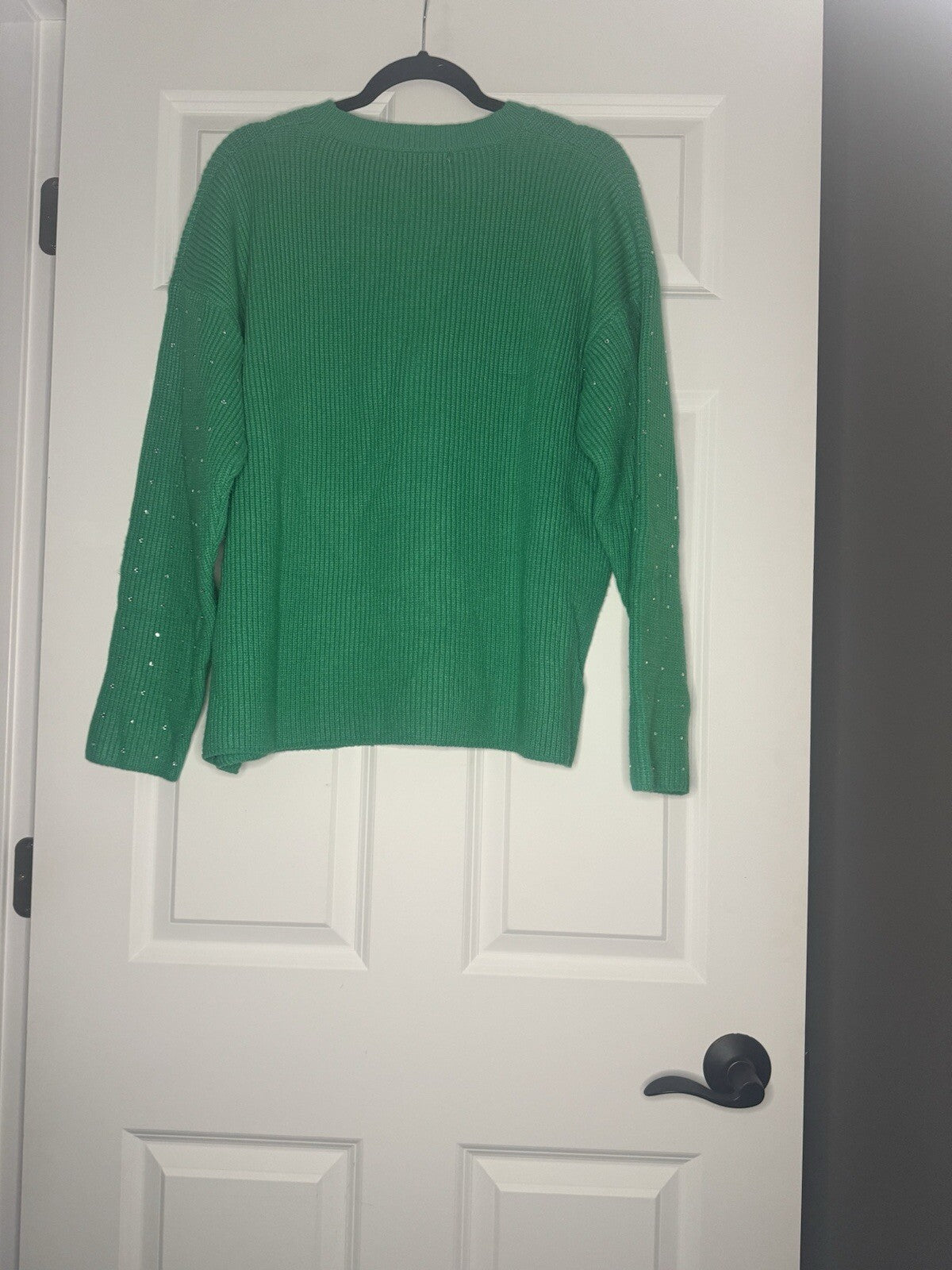 Vine And Love Sweater Large Green Ribbed With Beading 