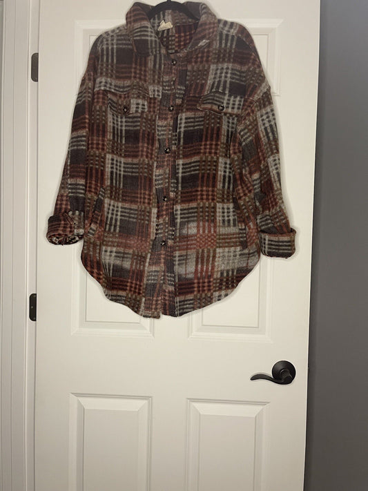 Bibi Shacket Large Red Brown Gray Worn Once