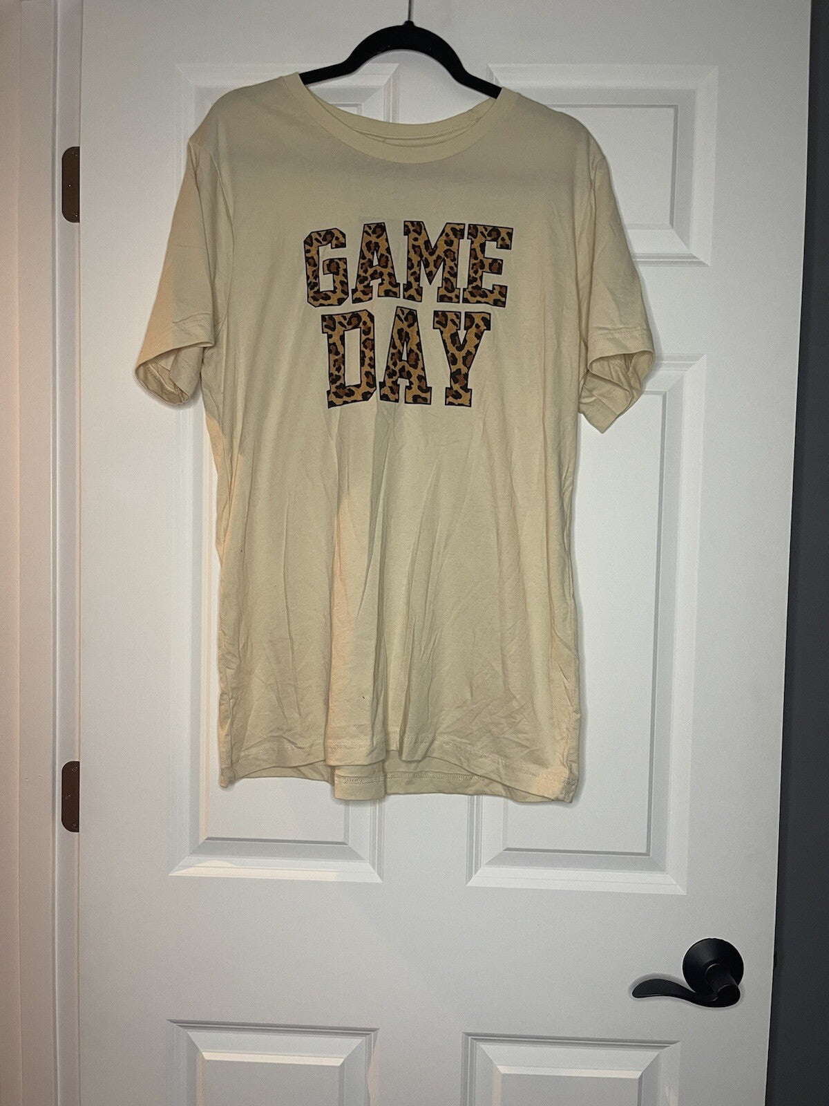 Bella canvas t shirt large cream with animal print writing game day NWT