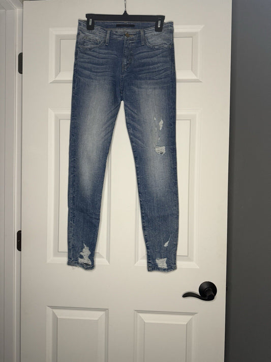 Flying Monkey Mid Rise Ankle Skinny Jeans Size 27 Blue Distressed 