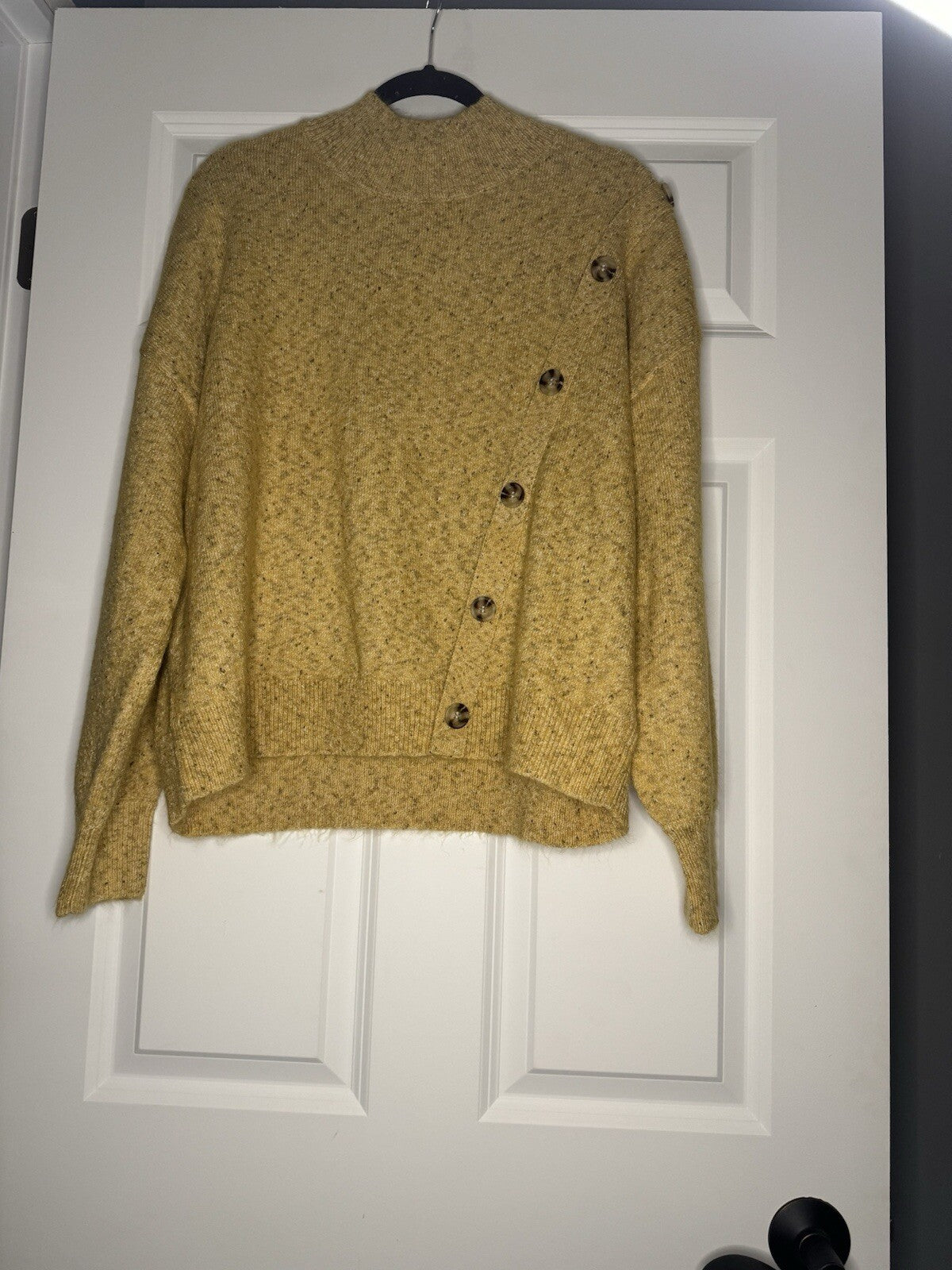 Hem And Thread Large Sweater Mustard Brown Cream Mix Decor Buttons 