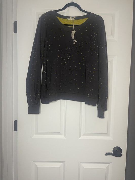 Mystree Crew Sweatshirt Large Blue W Yellow Stitching Nwt Msrp 46